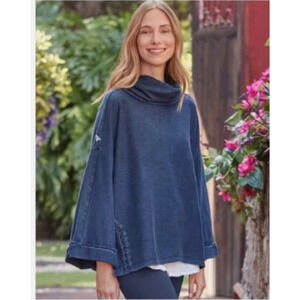 Sundance XS Indigo Days Embroidered Relaxed Fit Turtleneck Sweatshirt Women A58